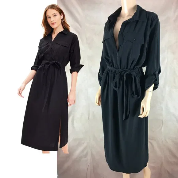 HUTCH Black Belted Midi Shirt Dress Size XL - Picture 1 of 8